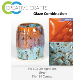Orange Gloss SW503 over Cenote SW189 Stoneware Combination